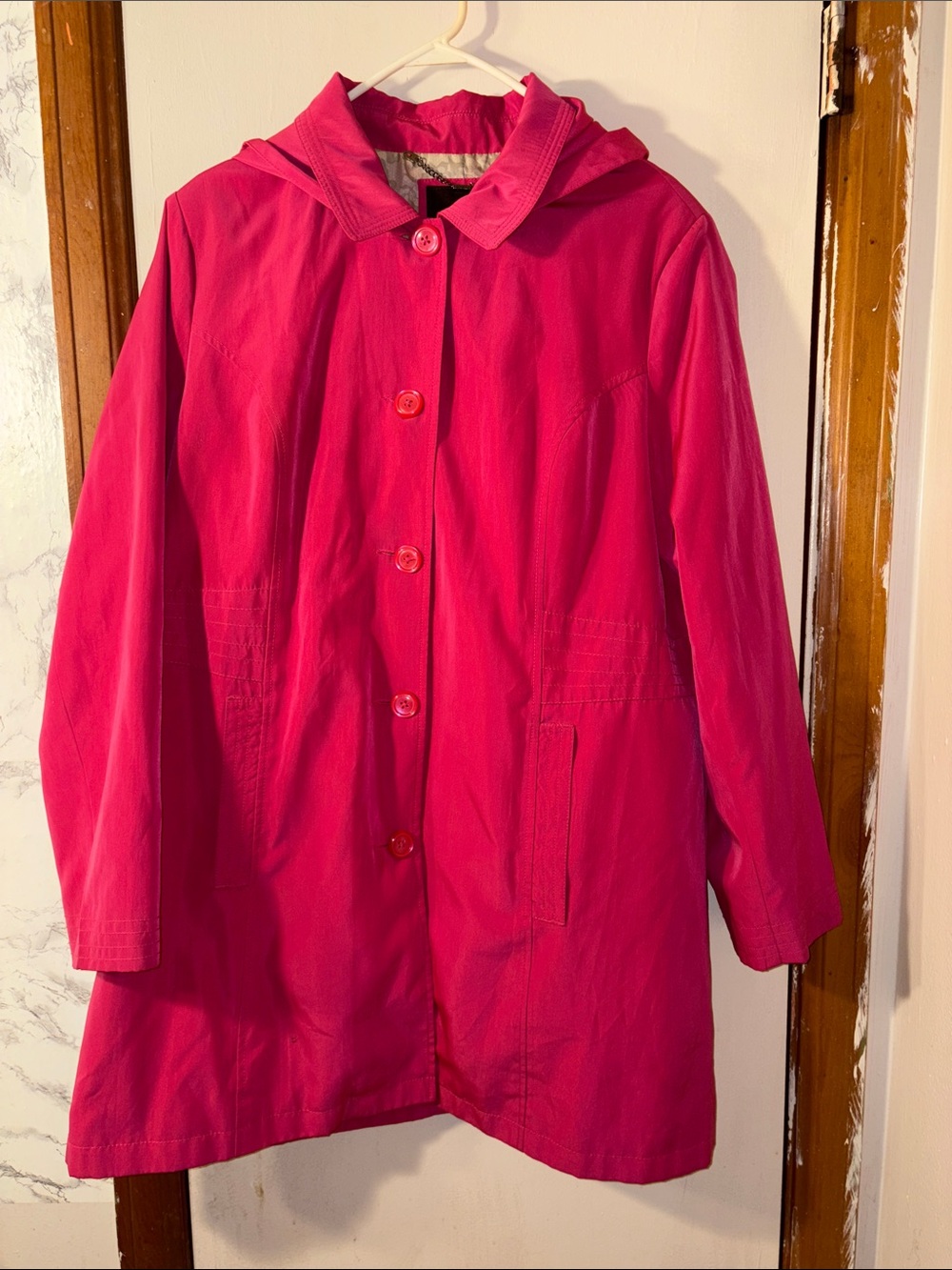 Relativity detachable Hooded Pink Classic Rain Jacket w/ pockets